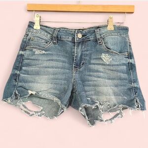 Kensie Blue Distressed Jean Shorts